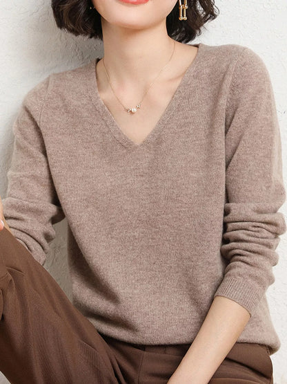 Elegant V-Neck Long Sleeve Soft Knit Top
