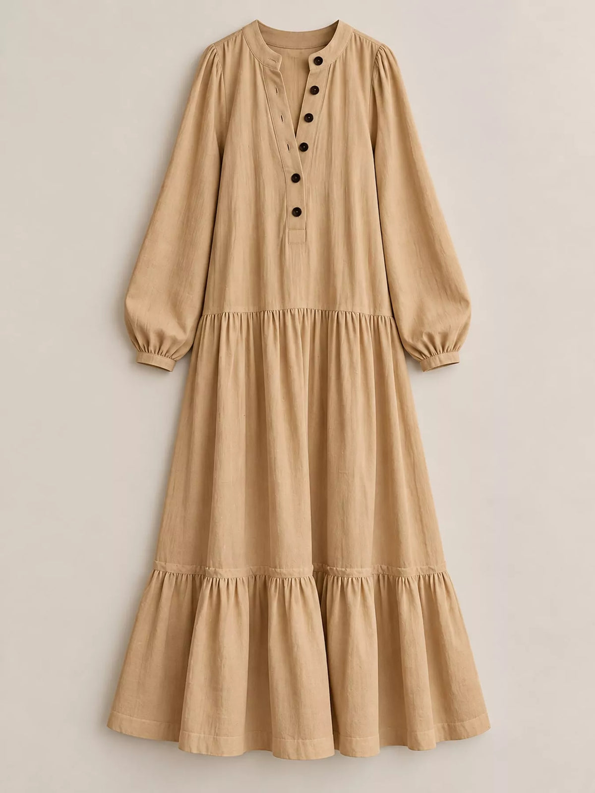 Button Front Tiered Maxi Dress