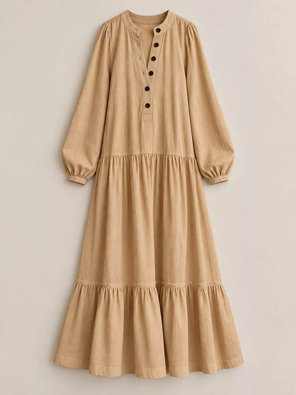 Button Front Tiered Maxi Dress