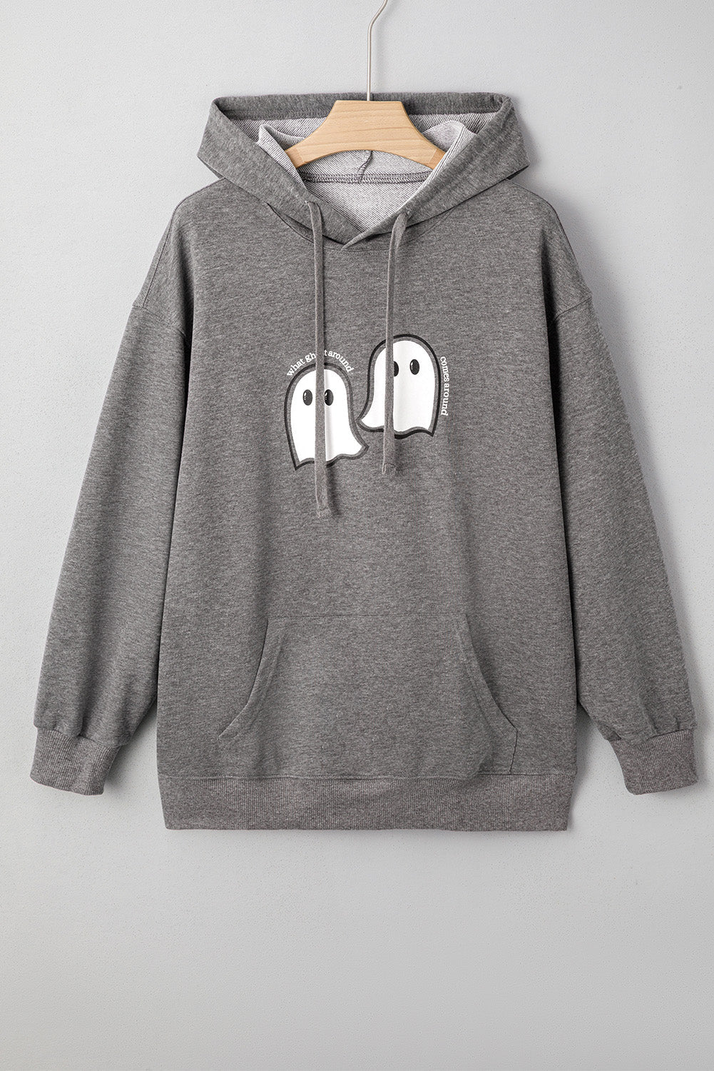 Dark Grey Cute Halloween Ghost Print Mineral Wash Oversize Hoodie