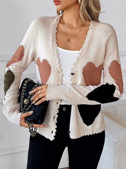 Heart Pattern Button-Up Cardigan