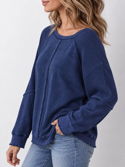 Waffle Knit Raglan Sleeve Sweatshirt