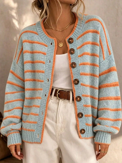 Striped Knit Cardigan for Women – Relaxed Button-Down Sweater