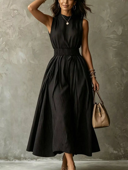 Striped Mock Neck Sleeveless Maxi Dress
