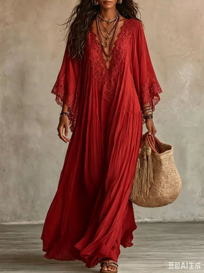 Lace Trim V-Neck Maxi Dress | Feminine Boutique Style