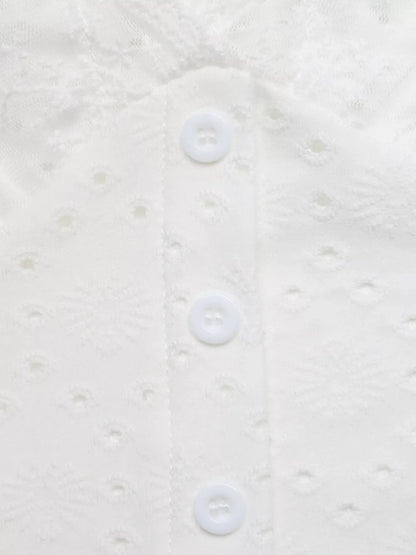 Eyelet Lace Trim Short Sleeve Shirt