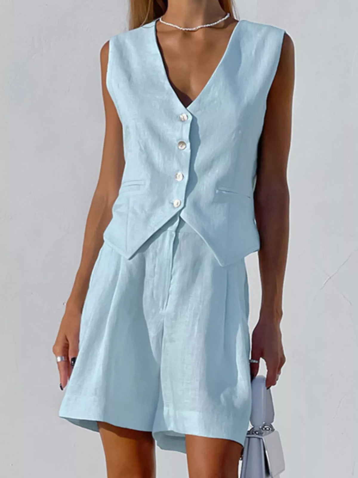 Button Down Vest and Shorts Set