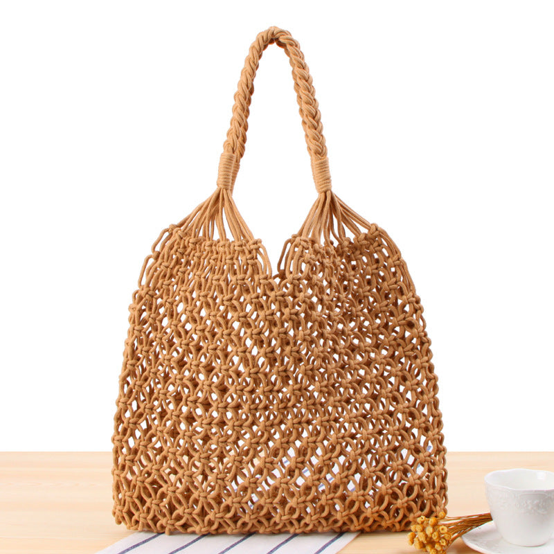 Solid Color One Shoulder Woven Bag Trendy Women Maori Crochet One Size camel