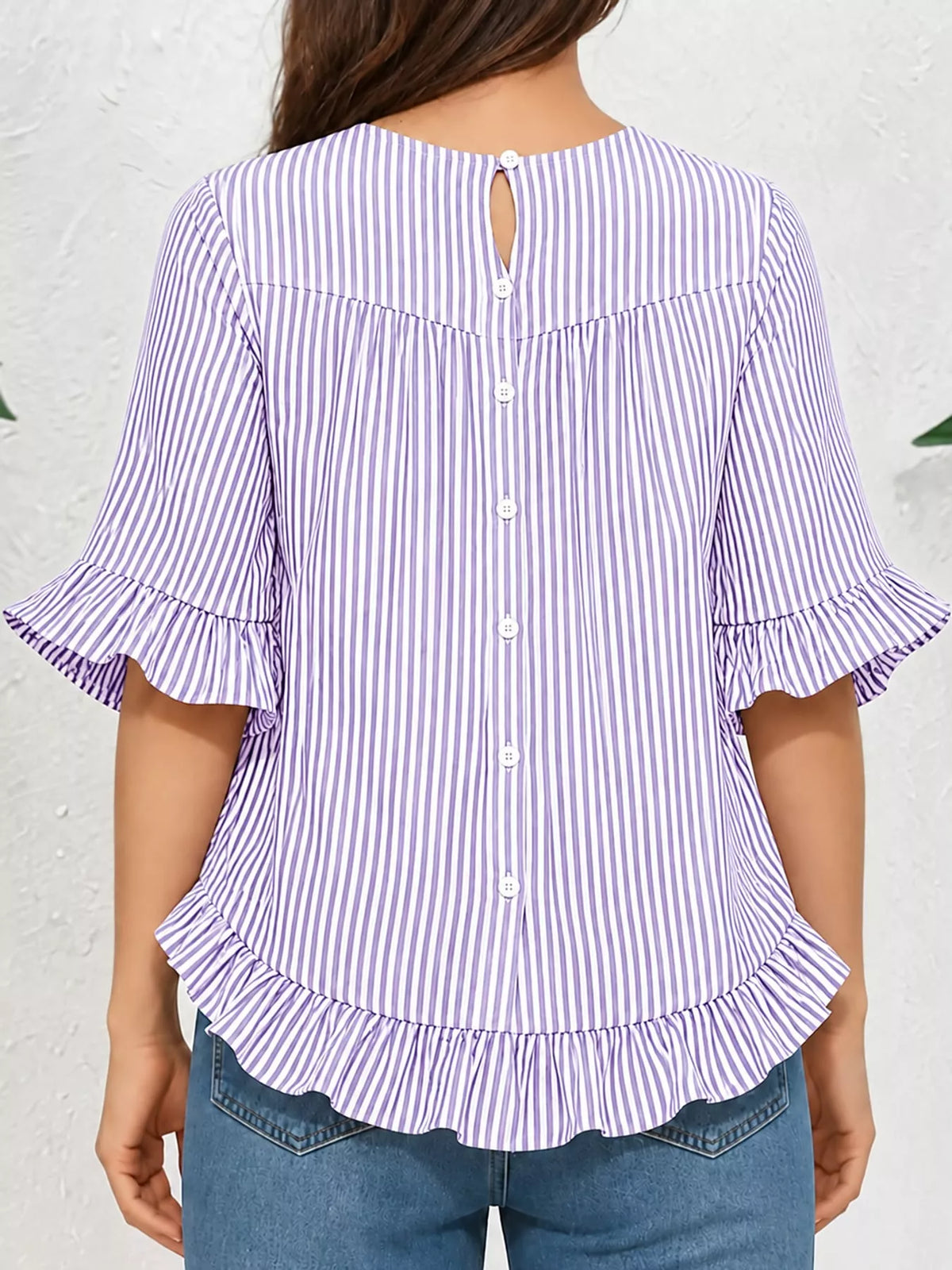 Ruffle Hem Half Sleeve Blouse
