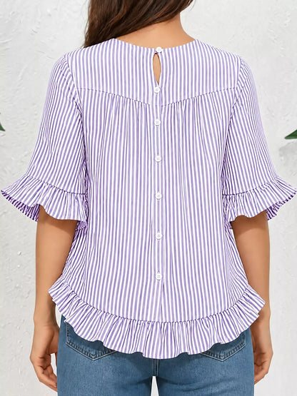 Ruffle Hem Half Sleeve Blouse