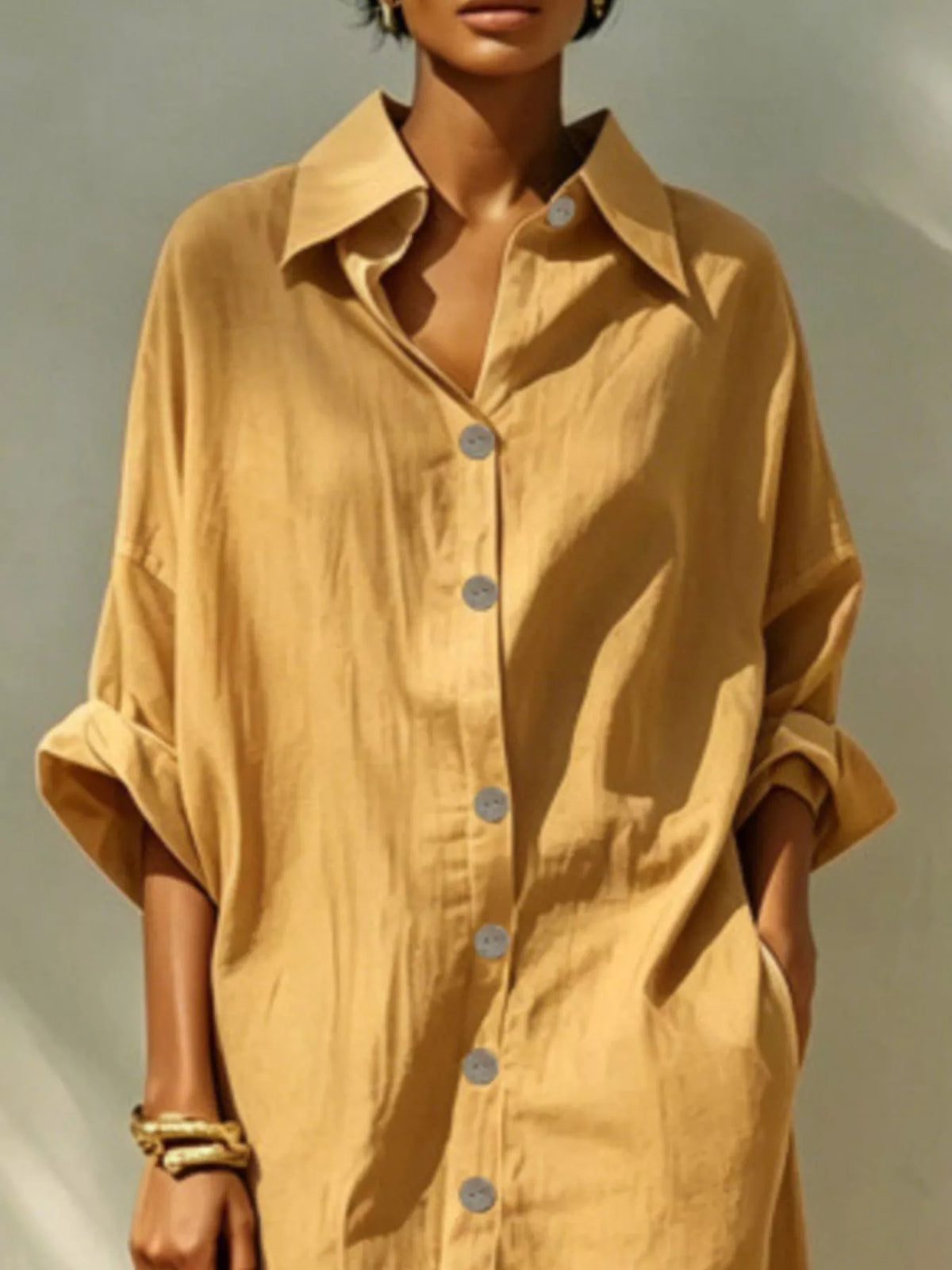 Button-Down Long Sleeve Shirt Dress