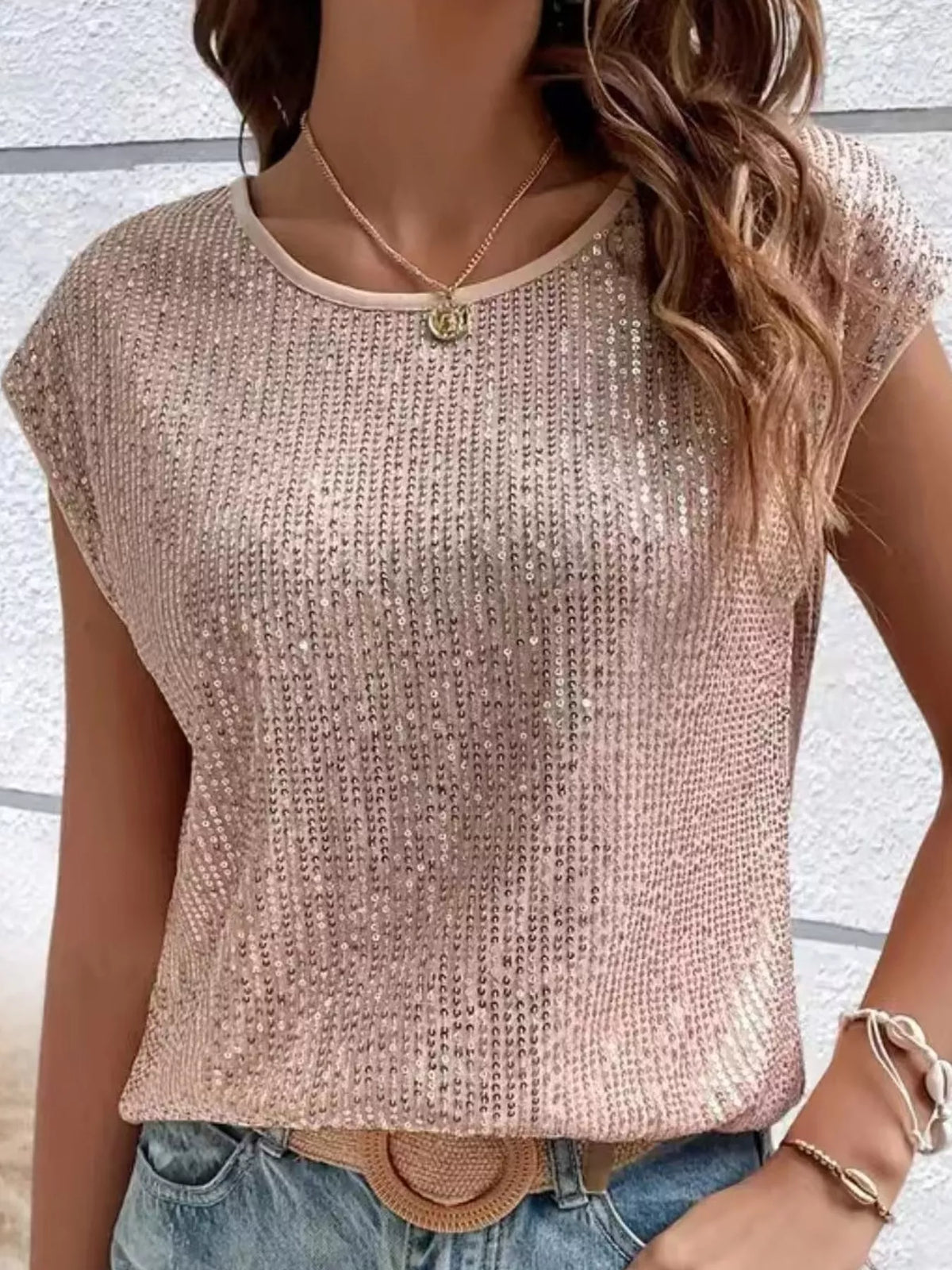 Sequin Round Neck Tank