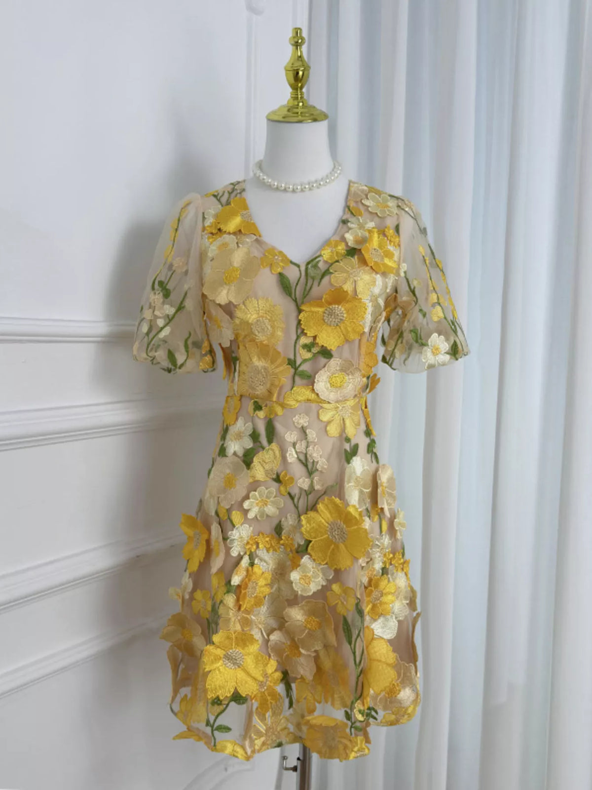 Plus Size Embroidered Floral V-Neck Mini Dress