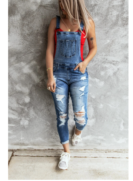 Retro Tattered Jeans Stretch Denim light blue