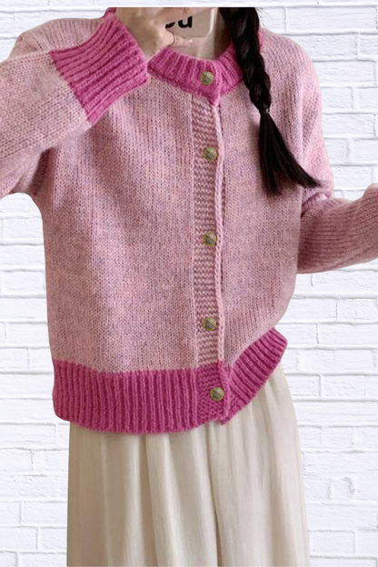 Color Block Button Up Cardigan