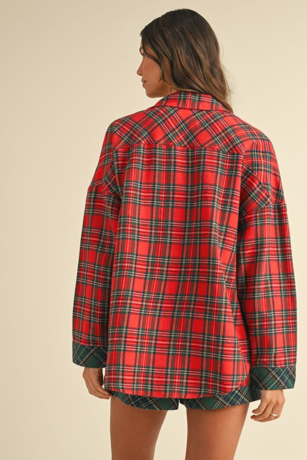 Annie Wear Contrast Plaid Long Sleeve Top And Shorts Pajama Set