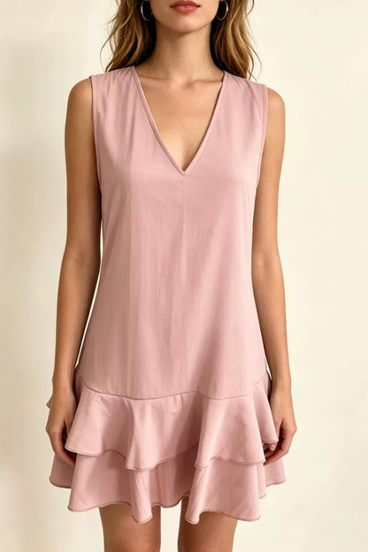 Full Size Sleeveless V-Neck Ruffle Hem Mini Dress Plus Size