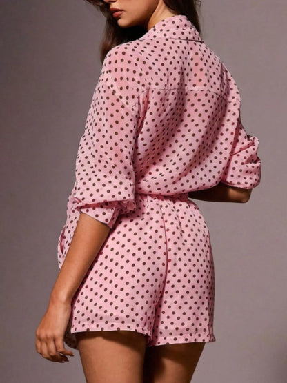 Polka Dot Button Up Shirt and Shorts Set
