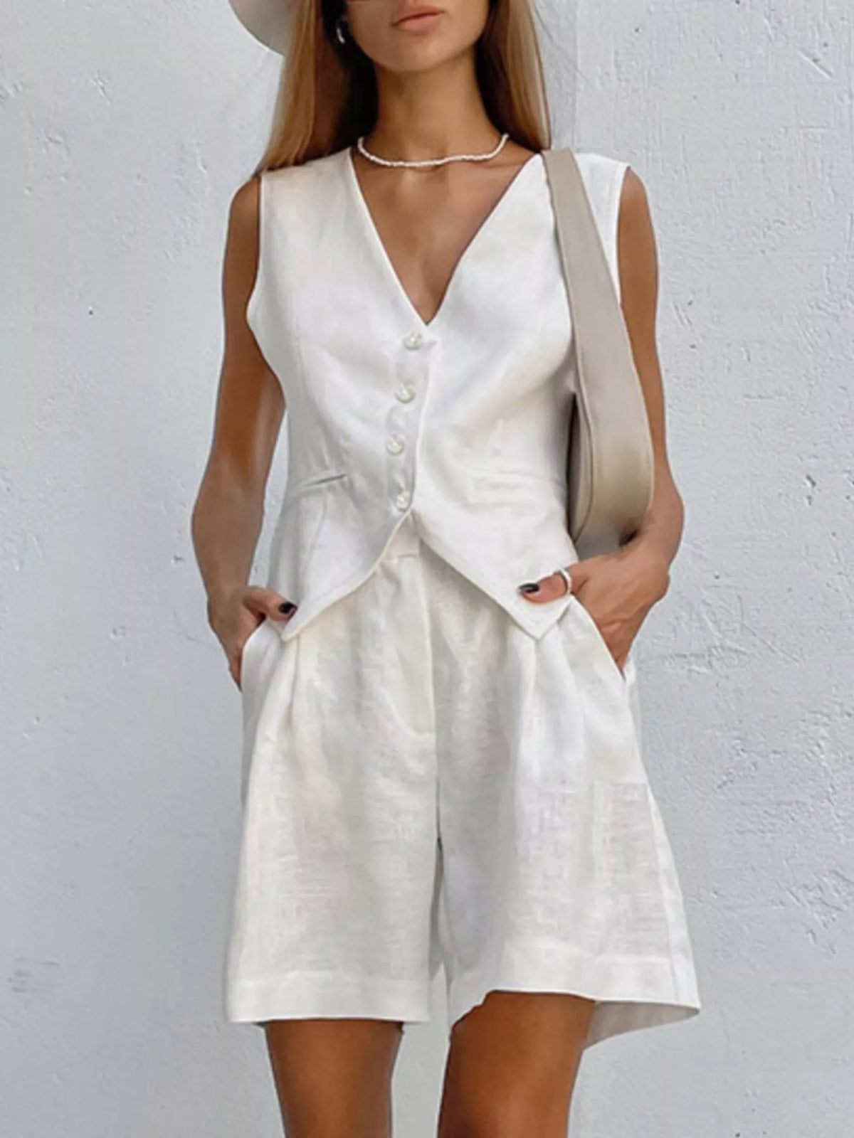 Button Down Vest and Shorts Set