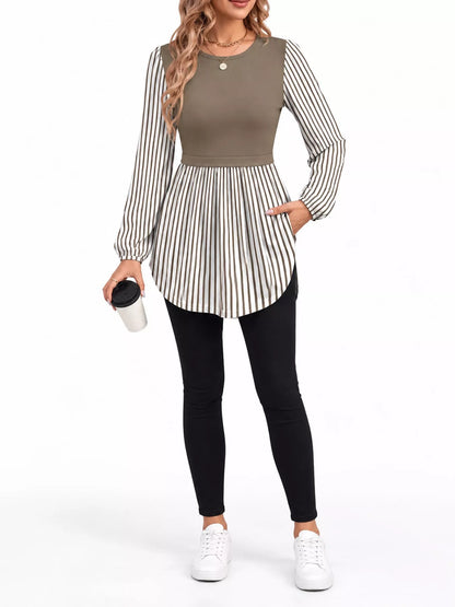 Full Size Striped Long Sleeve Blouse Plus Size
