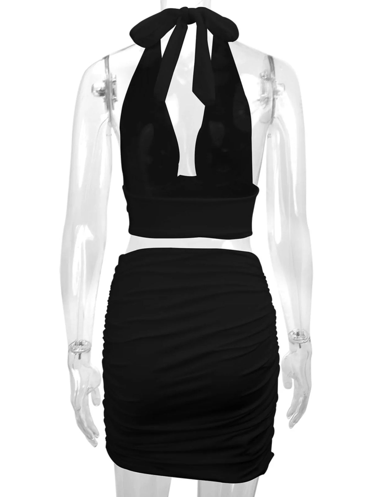 Halter Crop Top and Ruched Bodycon Mini Skirt Set