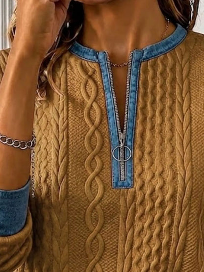 Plus Size Cable-Knit Quarter-Zip Sweatshirt