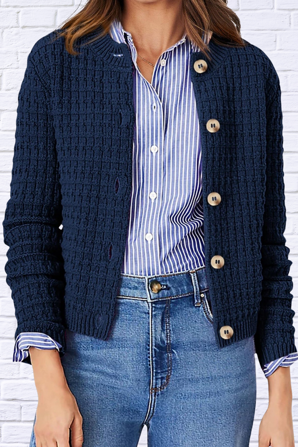 Textured Knit Button-Front Cardigan
