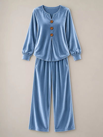 Decorative Button Top and Pants Set