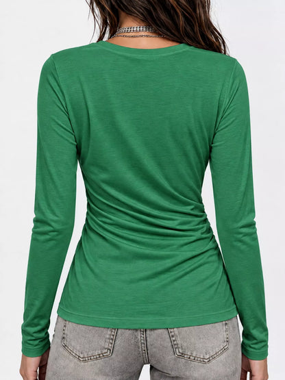 Full Size Surplice Long Sleeve T-Shirt Plus Size