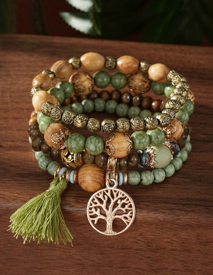 Tassel Multi-Layer Wooden Bead 4pcs/Set Bohemian Bracelet