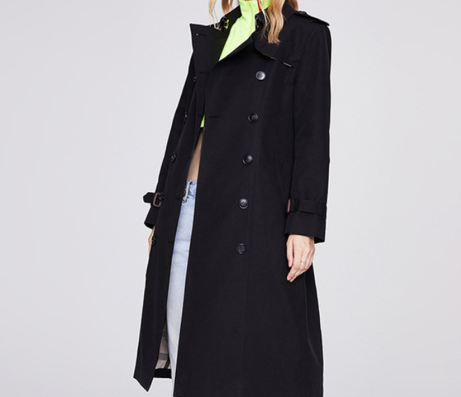 Solid Color Slim Fit Trench Coat Black