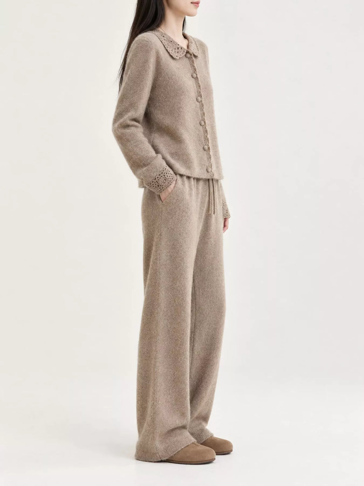 Lace-Collar Button Down Knit Cardigan