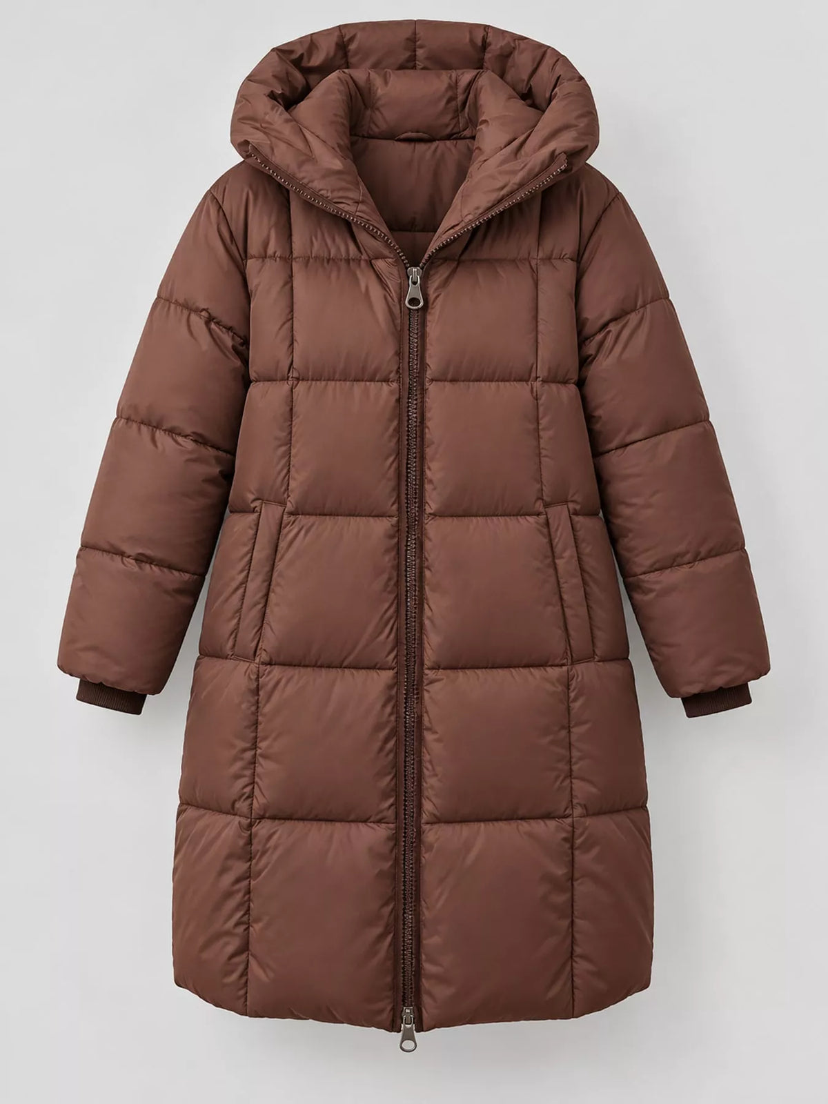 Full Size Zip Up Hooded Longline Puffer Outerwear Plus Size