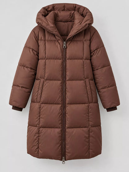 Full Size Zip Up Hooded Longline Puffer Outerwear Plus Size