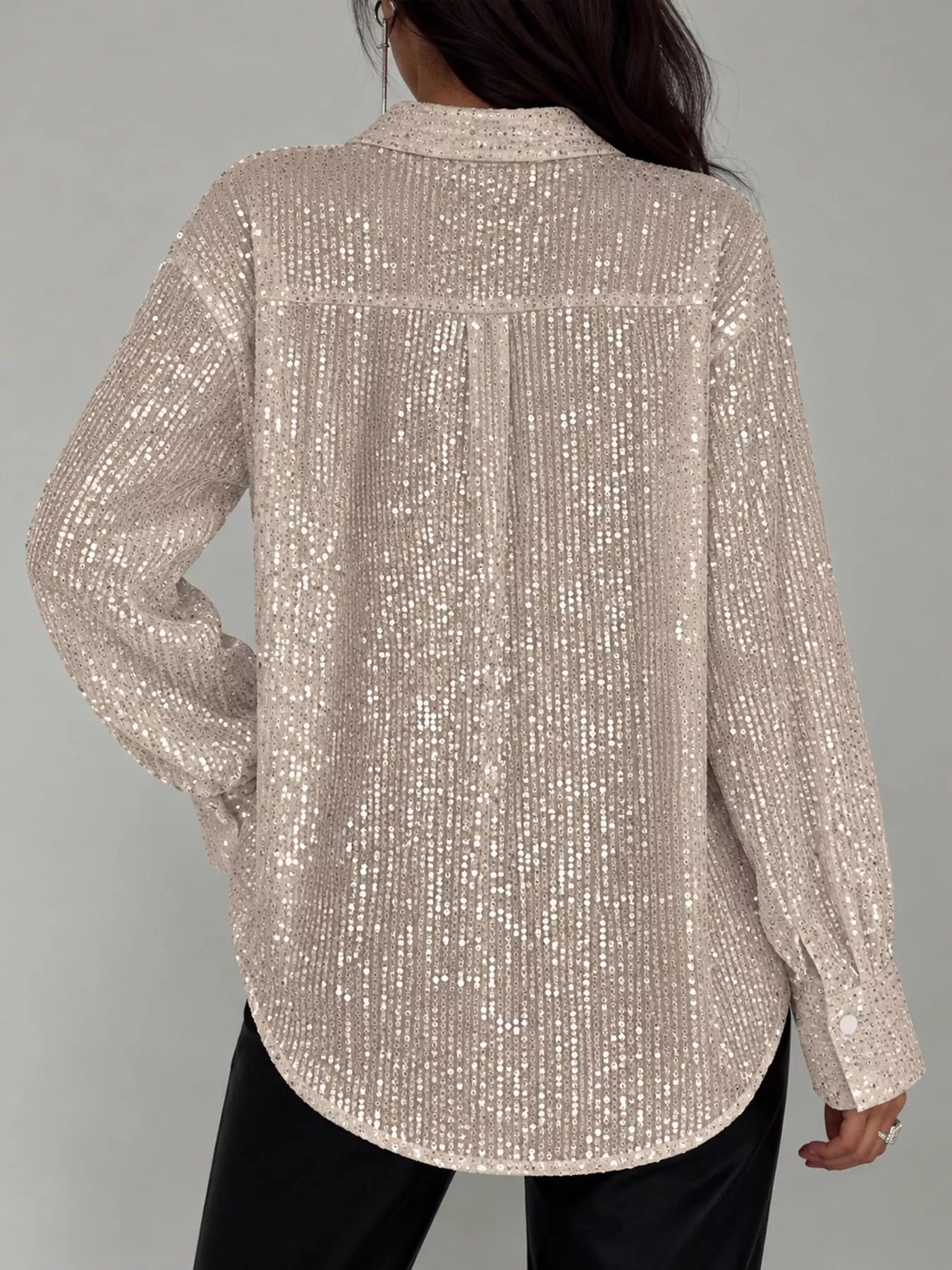 Full Size Sequin Button-Down Shirt Plus Size