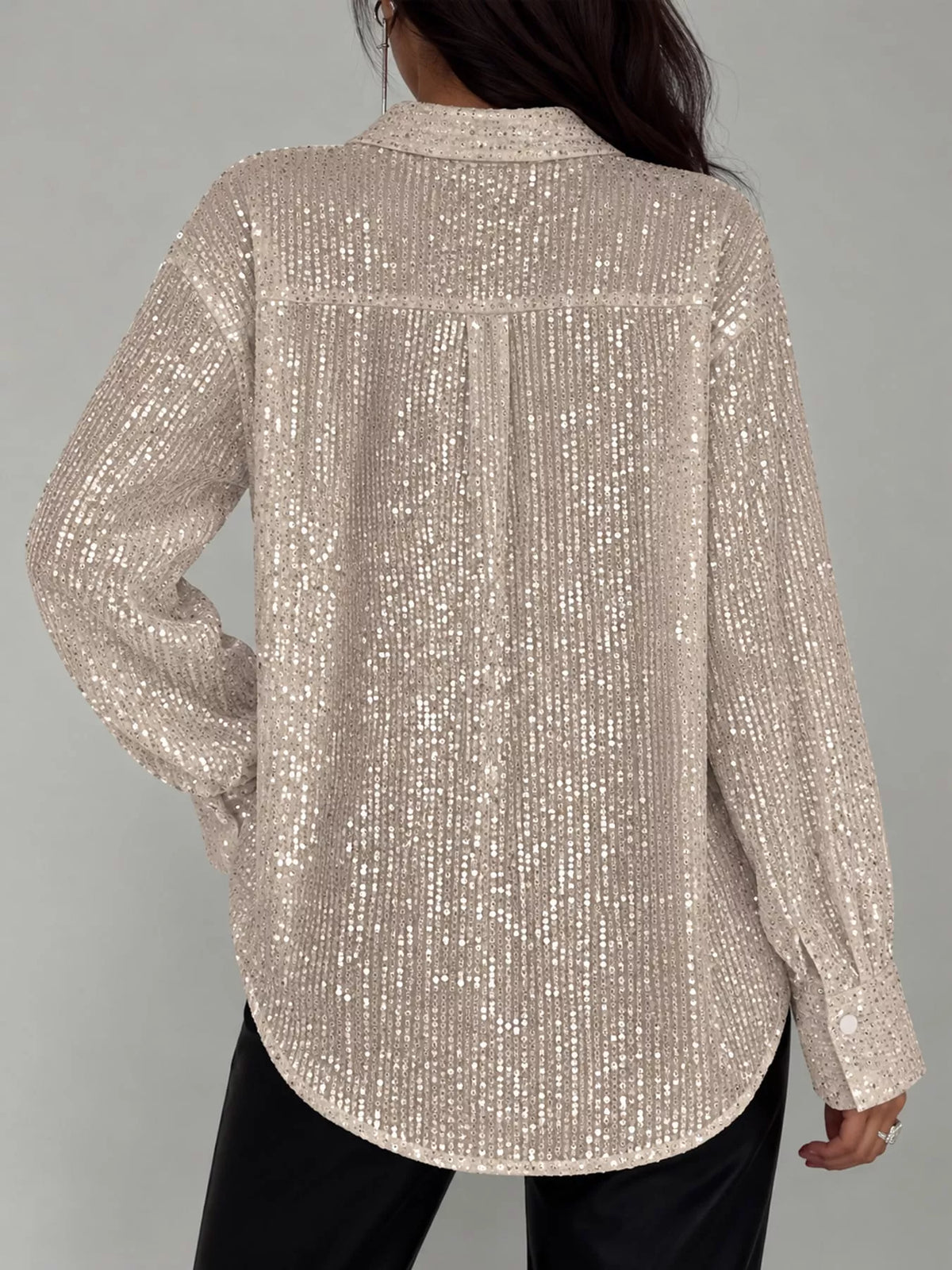 Full Size Sequin Button-Down Shirt Plus Size