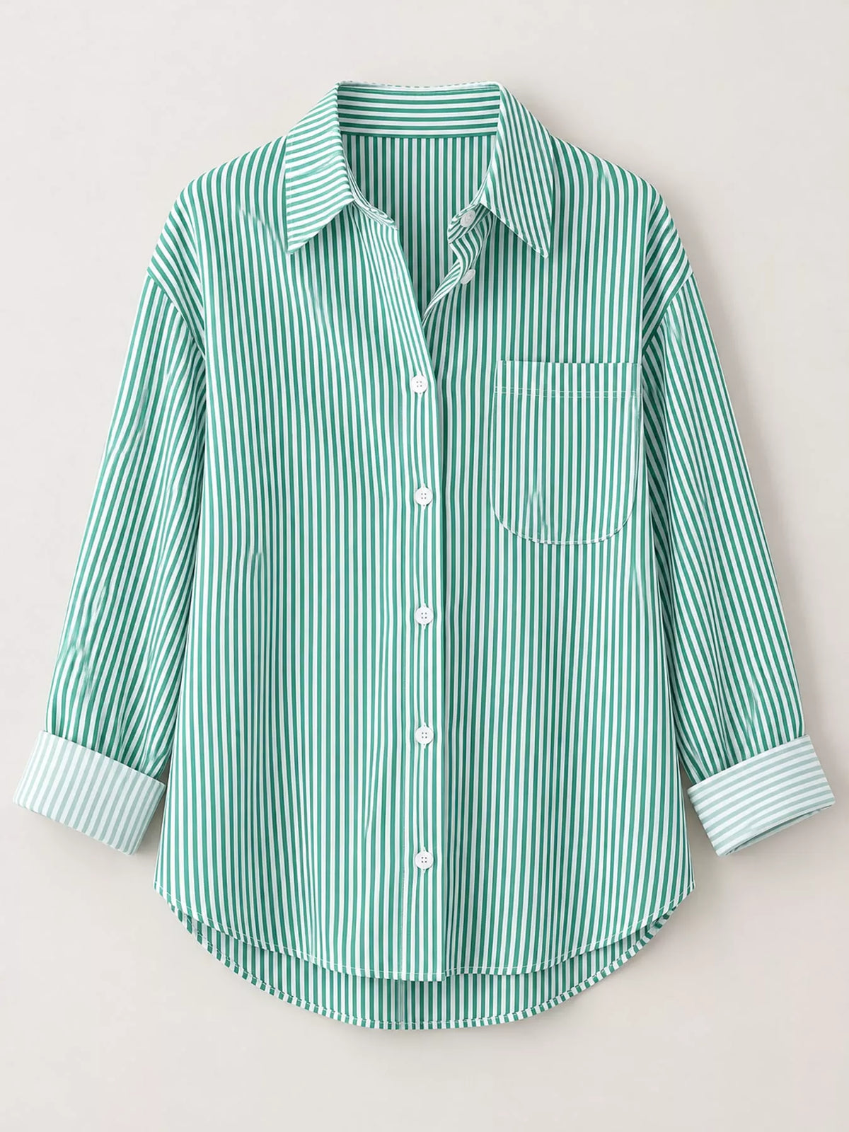 Full Size Striped Button-Down Long Sleeve Shirt Plus Size