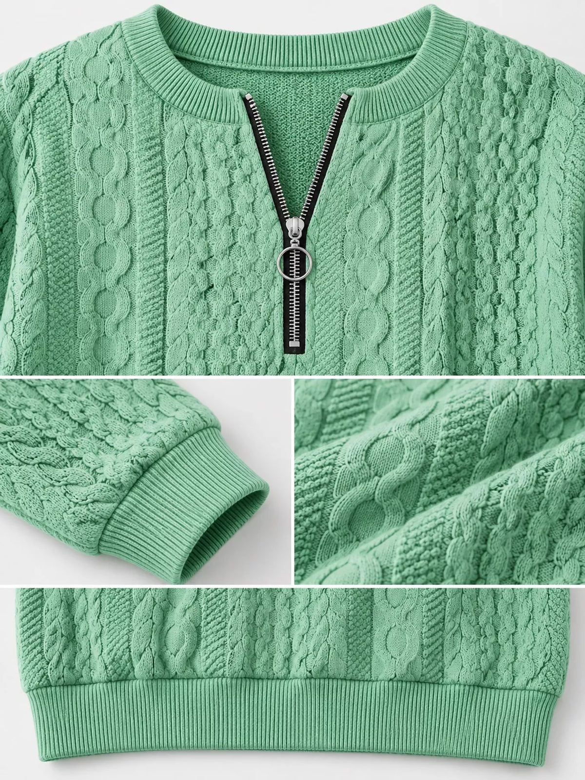 Full Size Quarter-Zip Cable Knit Sweatshirt Plus Size