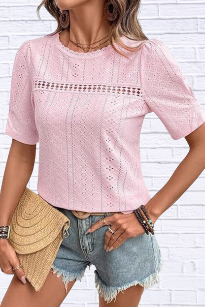 Eyelet Lace Detail Short Sleeve Blouse