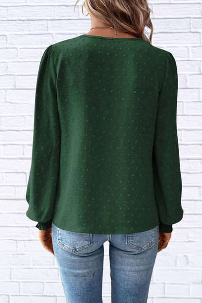 Swiss Dot Lace Detail Long Sleeve Blouse