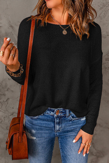 Drop Shoulder Long Sleeves Solid Knitting Sweater