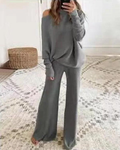 Clidress Sweater Wide Leg Knitting Pants 2 Pieces Set