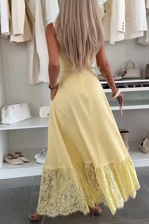 Square Neck Lace Splice Maxi Cami Dress