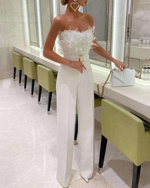 Clidress Angel Feather Tube  Wide Leg Jumpsuit