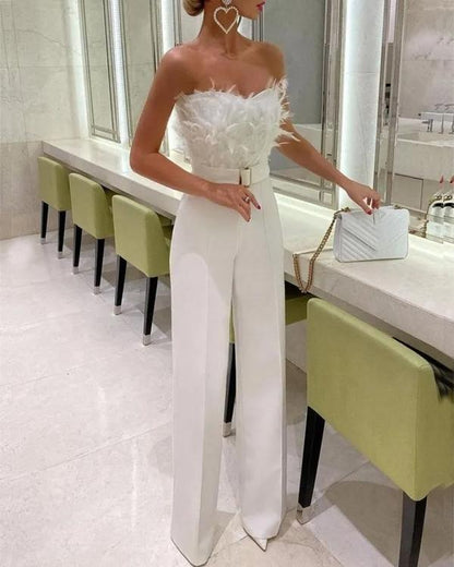Clidress Angel Feather Tube  Wide Leg Jumpsuit