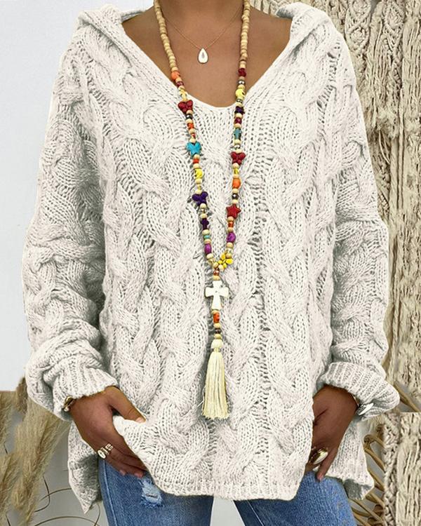 Clidress Retro Needlecraft Hooded Sweater