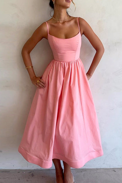 Spaghetti Strap High Rise Swing Cami Dress Pink