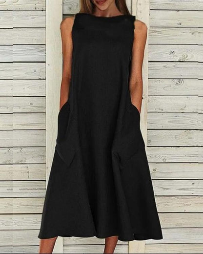 Clidress Big Pocket A Line Cotton Dress