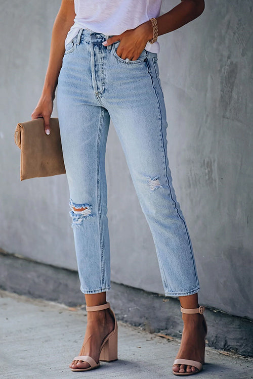 High Rise Distressed Ripped Skinny Jeans