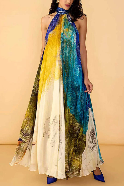Halter Neck Sleeveless Printed Dress